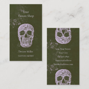 Skull Gothic Olive Green Texture Grunge Tattoo Business Card