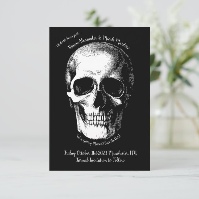 Skull Gothic Wedding Save the Date Invitation (Standing Front)