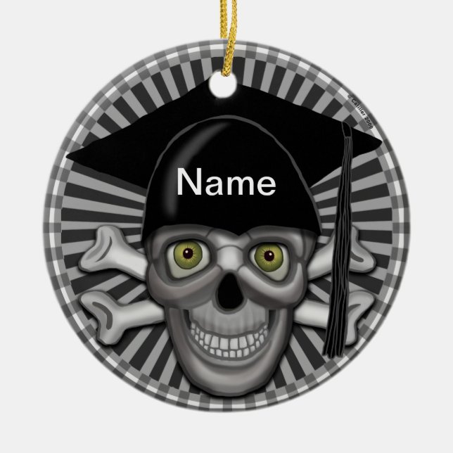 Skull Grad  Ceramic Tree Decoration (Front)