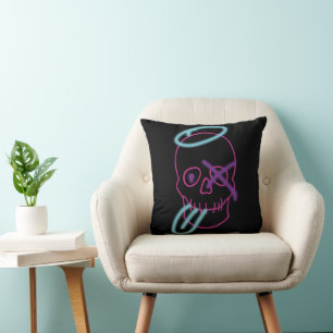 Skull graffiti - Pink, Purple, Blue and Black Cushion