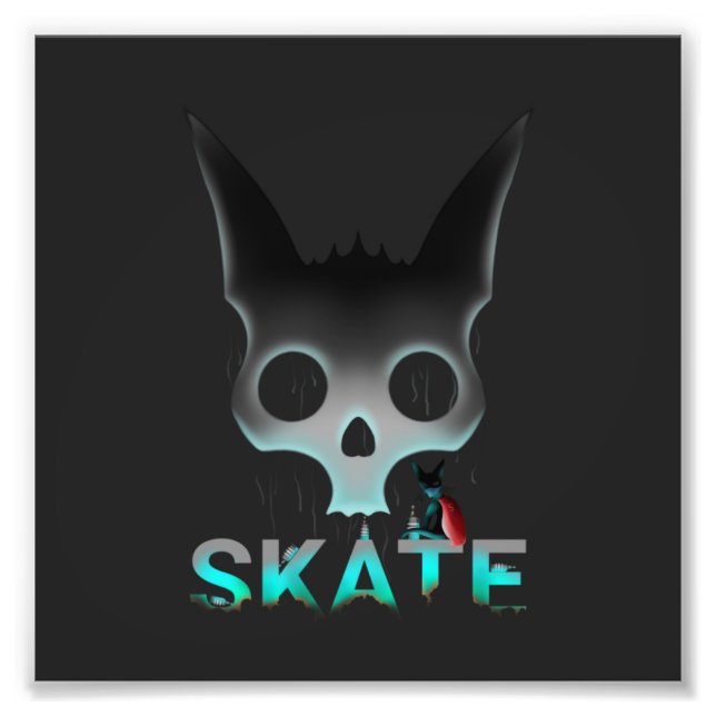 Skull Graffiti Skater Cat Photo Print (Front)