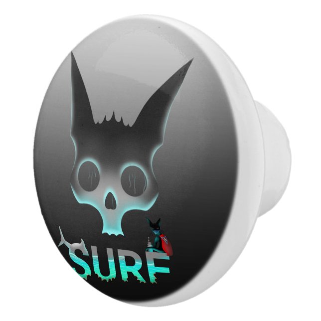 Skull Graffiti Surf Cat Ceramic Knob (Right)