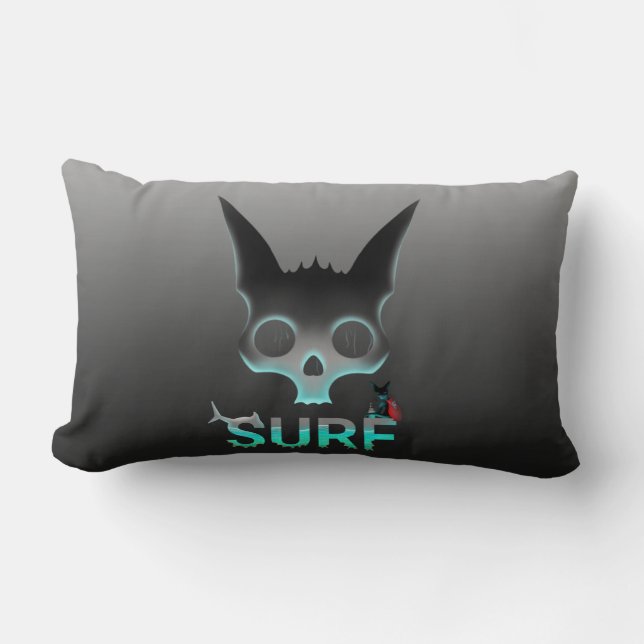 Skull Graffiti Surf Cat Lumbar Cushion (Front)