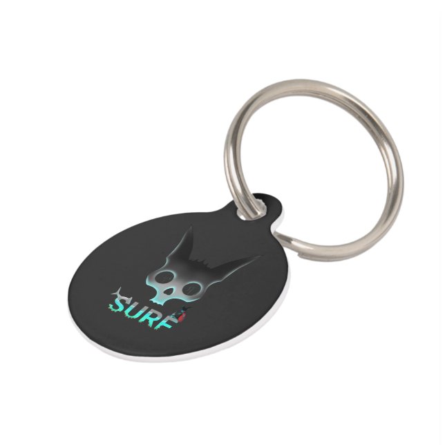 Skull Graffiti Surf Cat Pet Tag (Side)