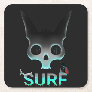 Skull Graffiti Surf Cat Square Paper Coaster