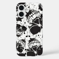Skull grunge seamless black pattern