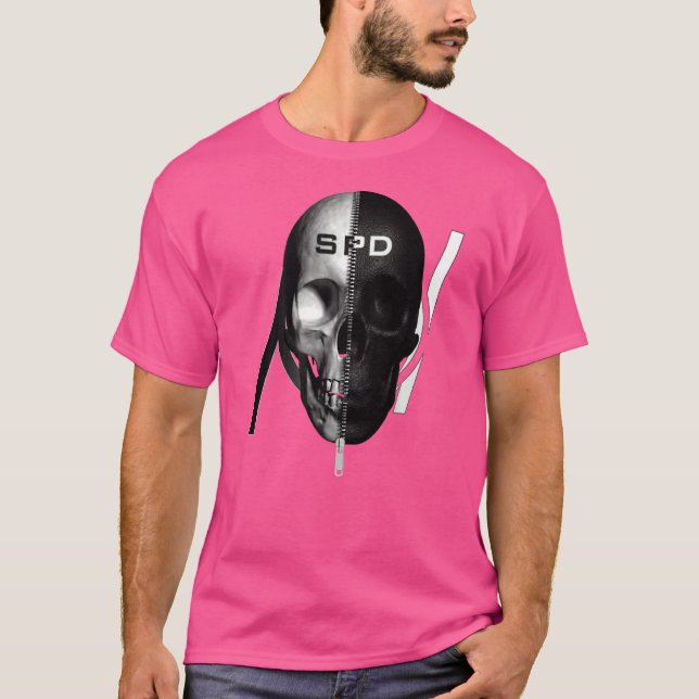 Skull Half White & Half Black Mask Split T-Shirt (Front)