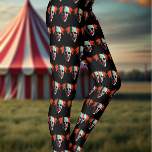 Skull Halloween Clown Pattern Black Leggings