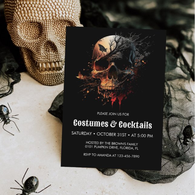 Skull Halloween Cocktails & Costumes Party Invitation (Creator Uploaded)