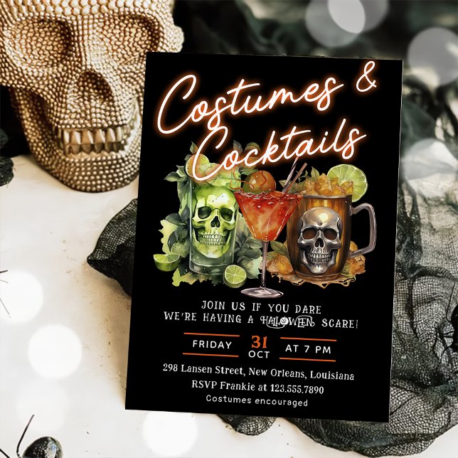 Skull Halloween Cocktails & Costumes Party  Invitation (Creator Uploaded)