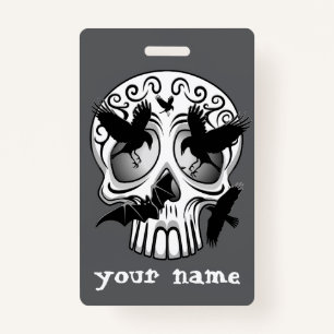 Skull Halloween Decorative Calaveras ID Badge