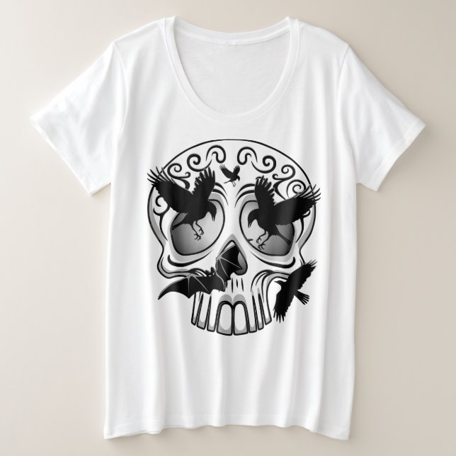 Skull Halloween Decorative Calaveras Plus Size T-Shirt (Design Front)