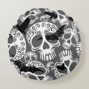 Skull Halloween Decorative Calaveras Round Cushion