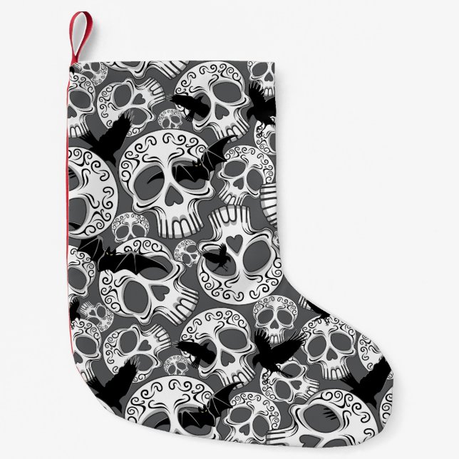 Skull Halloween Decorative Calaveras Small Christmas Stocking (Front)