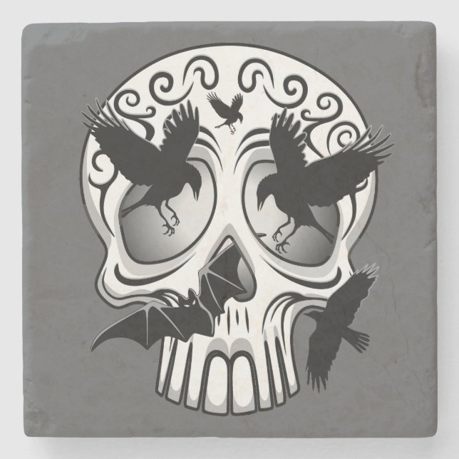 Skull Halloween Decorative Calaveras Stone Coaster (Front)