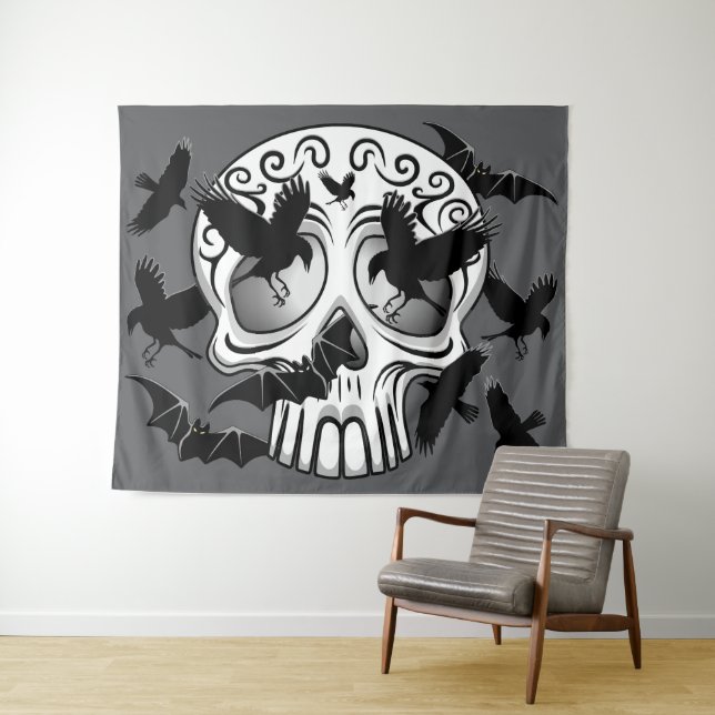 Skull Halloween Decorative Calaveras Tapestry (In Situ (Horizontal))