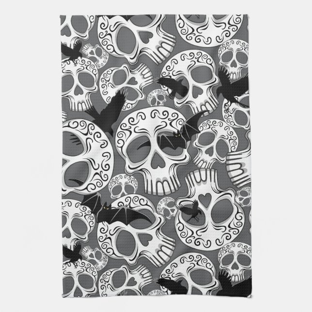 Skull Halloween Decorative Calaveras Tea Towel (Vertical)