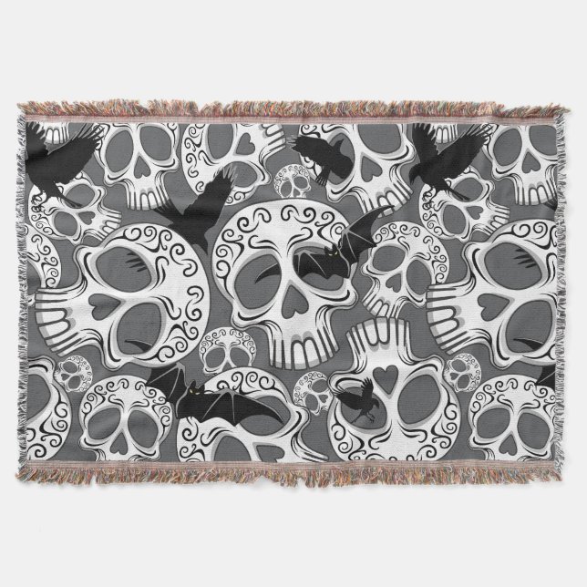 Skull Halloween Decorative Calaveras Throw Blanket (Front)
