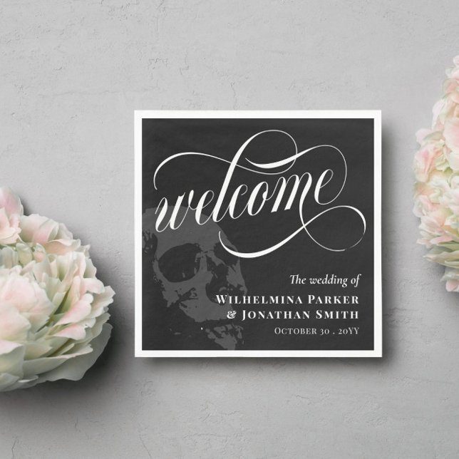 Skull Halloween Goth Wedding Welcome Napkin (Creator Uploaded)