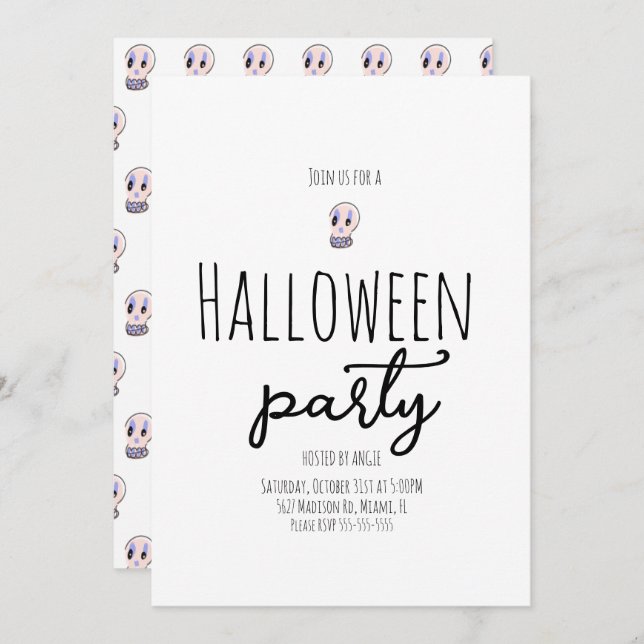 Skull Halloween Party Vintage Doodle  Invitation (Front/Back)