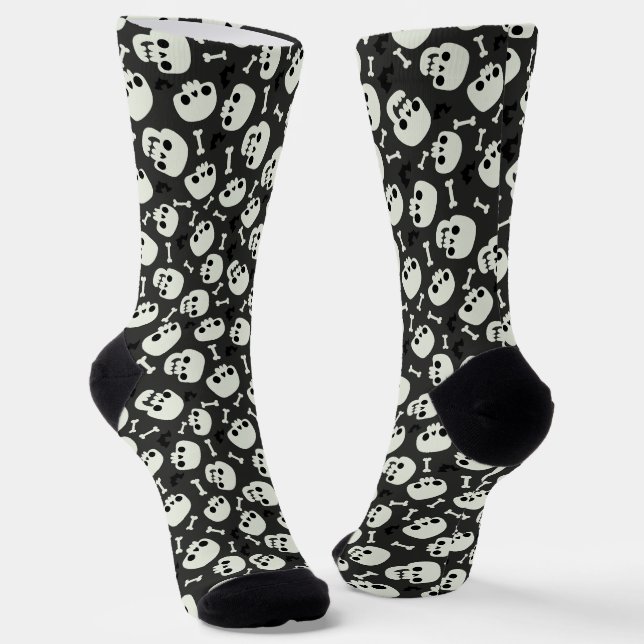 Skull Halloween Seamless Pattern Socks (Angled)