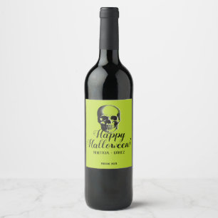 Skull Halloween Wine Label Poison Green