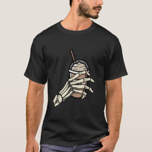Skull Hand Drinking Iced Coffee Ghost Funny Hallow T-Shirt