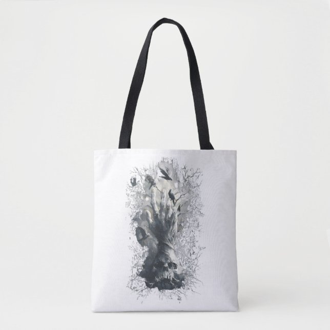 Skull Hand Ravens Gothic Dark Art Tote Bag (Front)