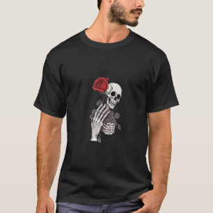 Skull Head And Skeleton Hand Holding Rose T-Shirt