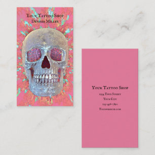 Skull Head Colourful Pink Green Tattoo Shop Business Card