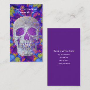 Skull Head Colourful Purple Sunflower Tattoo Shop Business Card