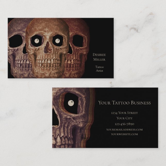 Skull Head Funny Sepia Brown Black Gothic Business Card (Front/Back)