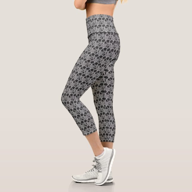 Skull Head Gothic Black And White Cool Pattern Capri Leggings (Left)