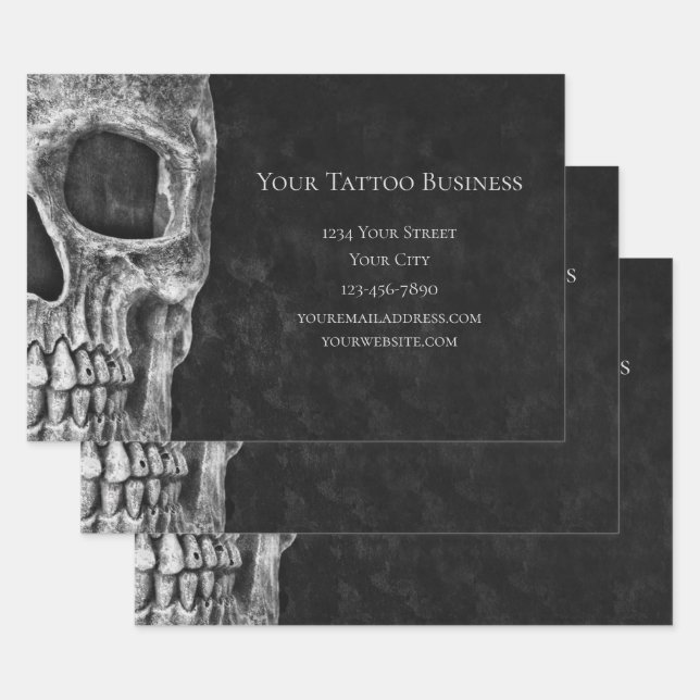 Skull Head Gothic Black And White Tattoo Shop Wrapping Paper Sheet (Set)