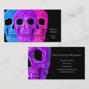 Skull Head Gothic Blue Pink Purple Black Pop Art Business Card