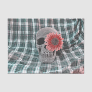 Skull Head Gothic Floral Sunflower Teal Plaid Tissue Paper