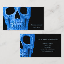 Skull Head Gothic Neon Blue Black Tattoo Shop