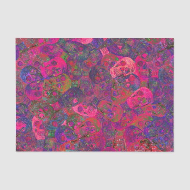 Skull Head Gothic Neon Colourful Pink Purple Art Tissue Paper (Front)