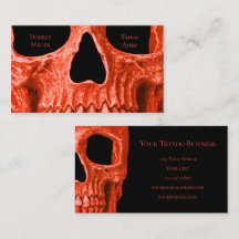 Skull Head Gothic Neon Orange Black Tattoo Shop