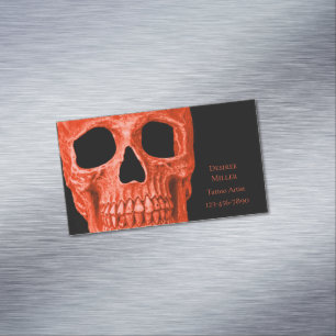 Skull Head Gothic Neon Orange Black Tattoo Shop Magnetic Business Card