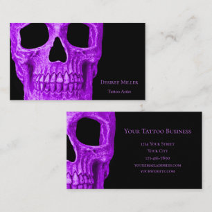 Skull Head Gothic Neon Purple Black Tattoo Shop Business Card