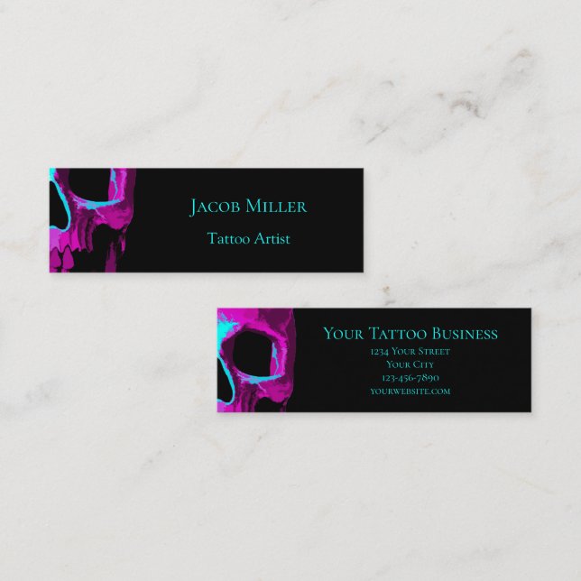 Skull Head Gothic Neon Purple Teal Black Design Calling Card (Front/Back)