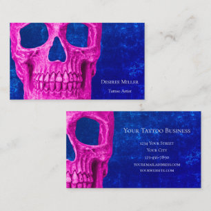Skull Head Gothic Pink Royal Blue Tattoo Shop Business Card