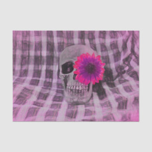 Skull Head Gothic Vintage Sunflower Pink Plaid Tissue Paper