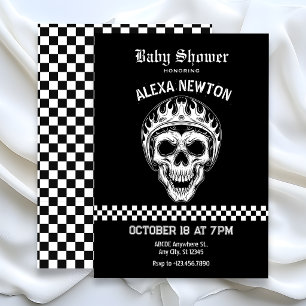 Skull head motorcycle rider baby shower invitation