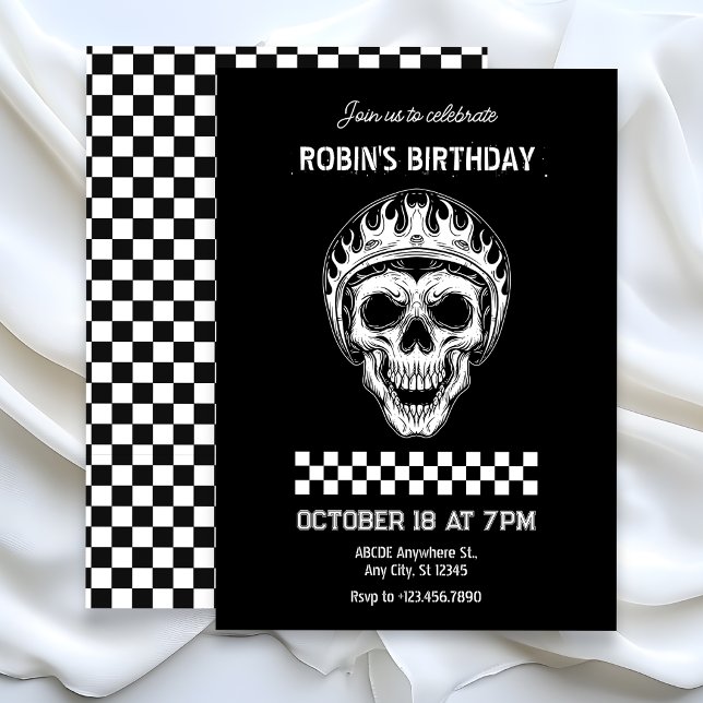 Skull head motorcycle rider birthday invitation (Creator Uploaded)