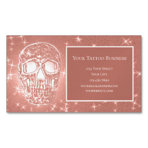 Skull Head Rose Gold Elegant Gothic Girly Glitter Magnetic Business Card