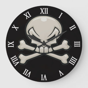 skull head with crossbones large clock