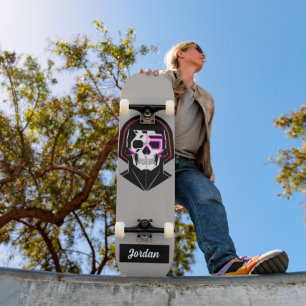 Skull head with helmet custom name skateboard