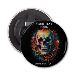 Skull Head with multi-colored Paint Splashes Bottle Opener